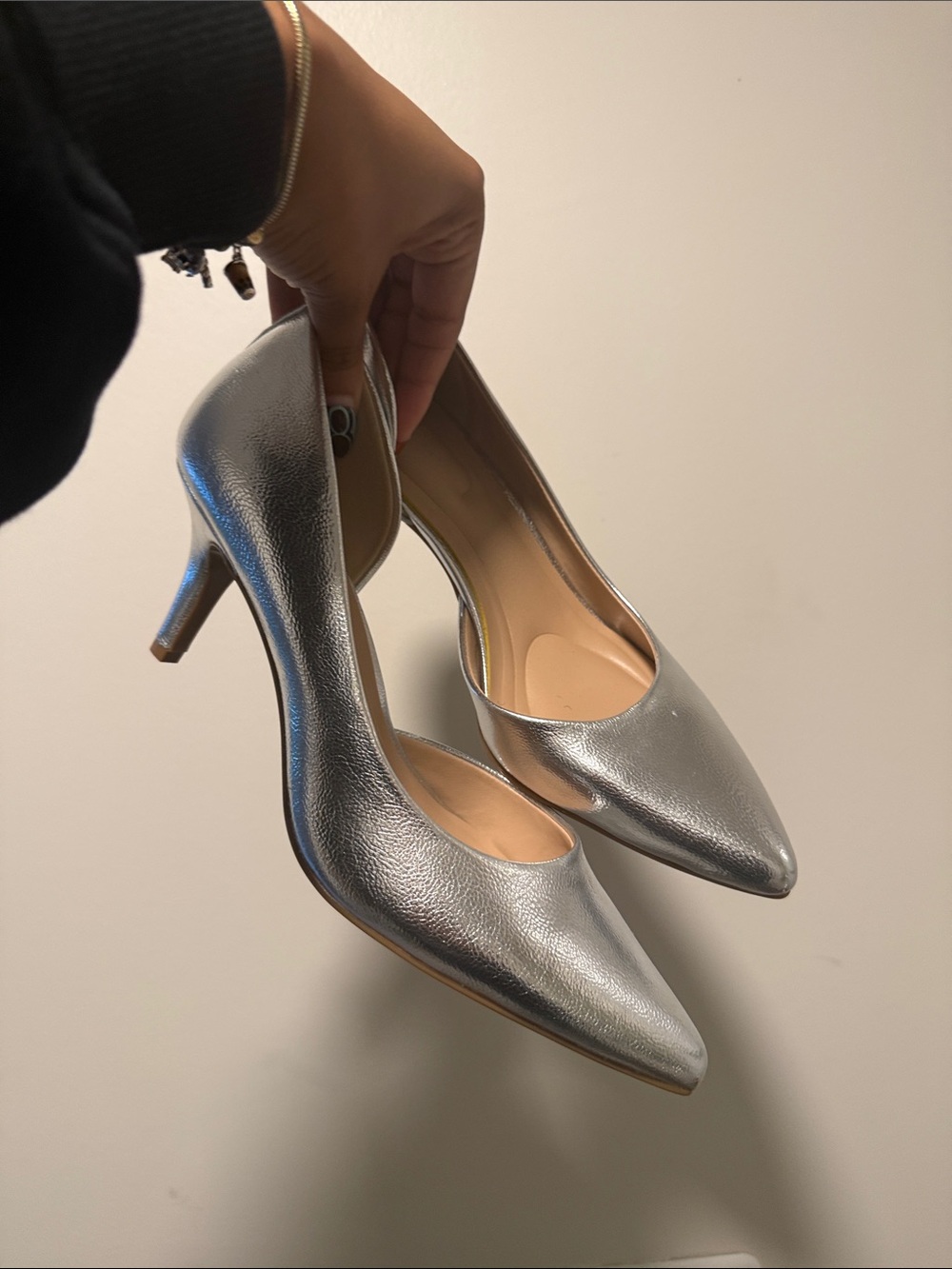 Kelly & Katie Silver Pointed Toe Mid-Heel Pumps